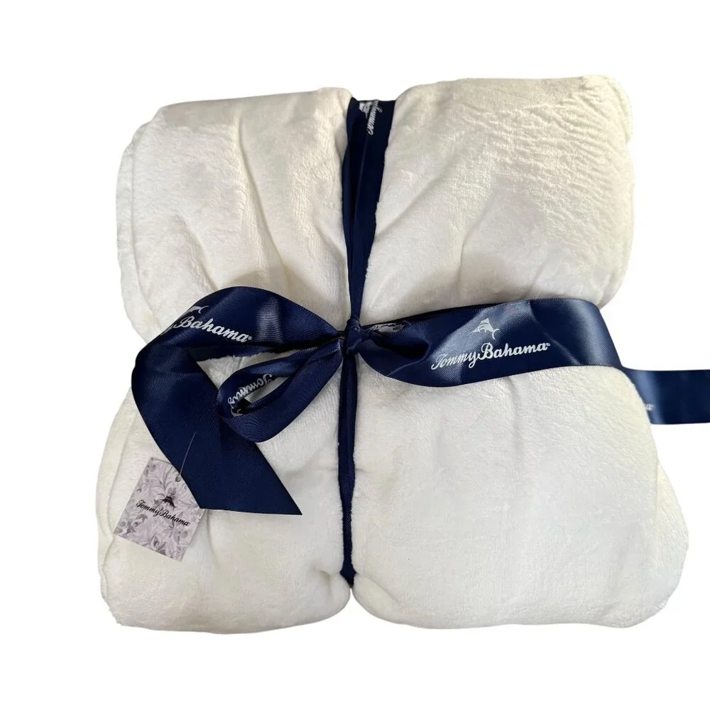 Tommy Bahama Ultra Soft White Flannel Throw Blanket 50